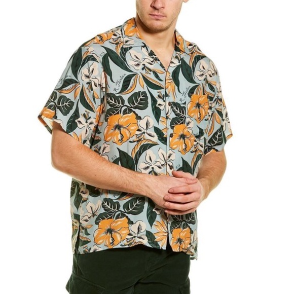 R13 Hawaiian Shirt Blue Floral Print Unisex Size Large - Picture 1 of 16